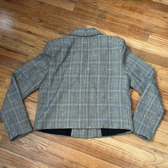 By Anthropologie Glen Plaid Tweed Blazer with Gold Buttons MISSING HOODIE Med - Picture 3 of 11